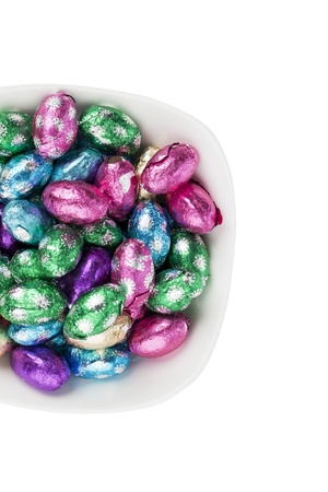 Top view of Easter candies in a bowl.の写真素材