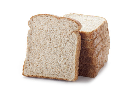 Brown bread slices displayed on white background.
