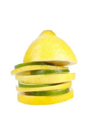 Stacked of lime and lemon slices in alternate arrangementの写真素材