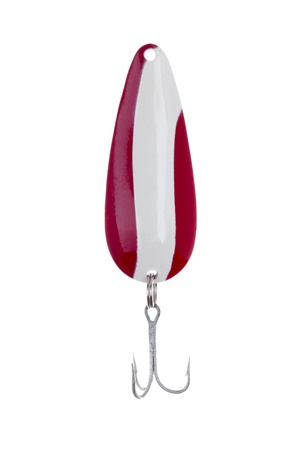 Close up image of designed fishing lure against white backgroundの写真素材