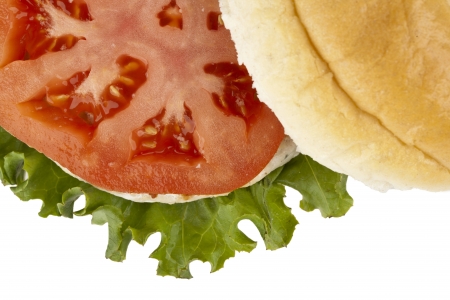 Macro shot of an open burger sandwich taken in top viewの写真素材