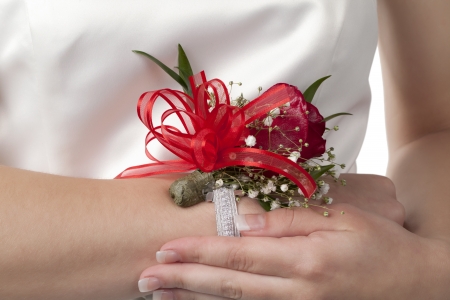 Red floral bracelet in a close-up imageの写真素材