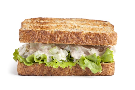 Egg sandwich on a close up image against white backgroundの写真素材