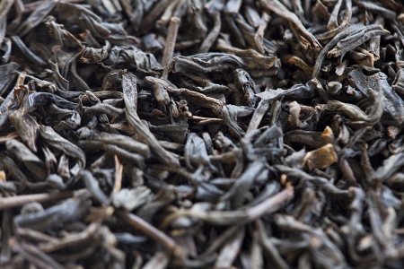 Detailed shot of black dried tea leaves.の写真素材