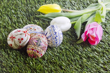 Easter egg on the grassの写真素材