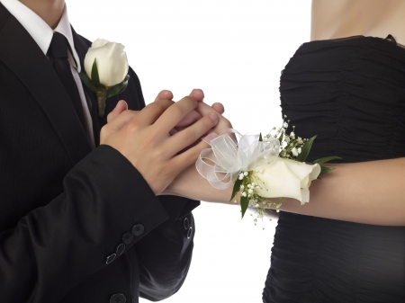 Close up image of sweet couple hand against white backgroundの写真素材