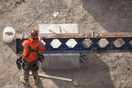 Rare view of constructions worker on a constructions siteの写真素材