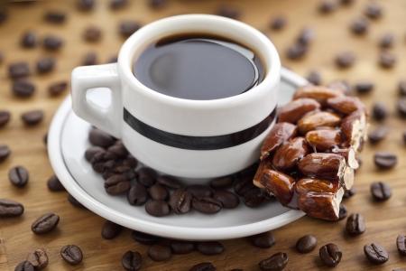 Coffee drink with beans and cookie for breakfastの写真素材