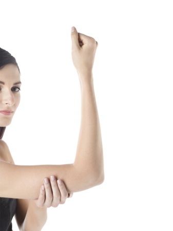 Illustration of young woman checking her upper armの写真素材