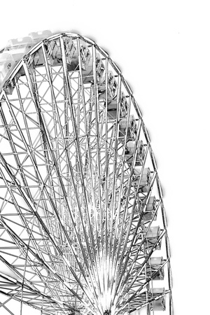 Black and white and Cropped image of Ferris wheel, Navy Pier in Chicagoの写真素材