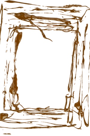 Close-up shot of chocolate syrup forming a picture frame on white surface.の写真素材