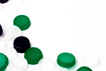 Cap of bottles in a landscape imageの写真素材