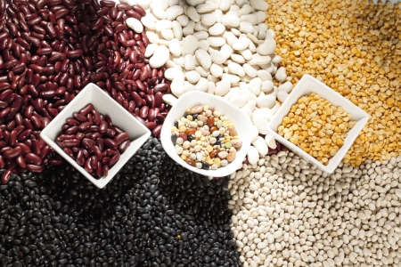 Closeup overhead shot of variety of cereal seeds.の写真素材