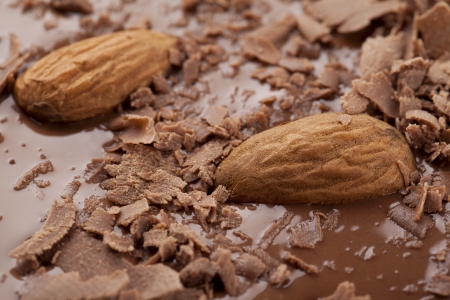 Closed up image of chocolate with almondsの写真素材