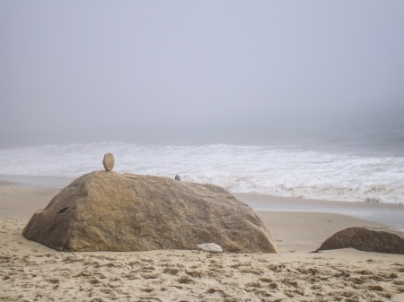 Distance view of the Martha's vineyard with a smooth water waveの写真素材