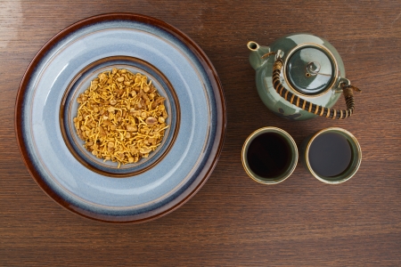 Illustration of a cereal on the bowl and black coffeeの写真素材