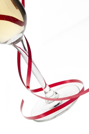 Champagne flute with streamer isolated on white background.の写真素材