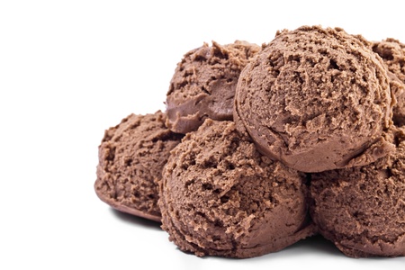 Close up image of scoop of chocolate ice cream on a white backgroundの写真素材