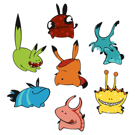 set of images of amusing multi-coloured unknown animalsのイラスト素材