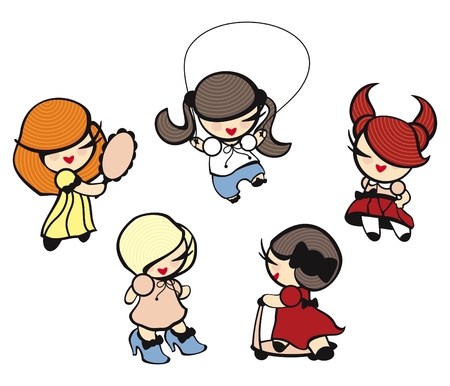 set of images of girls on a white backgroundのイラスト素材