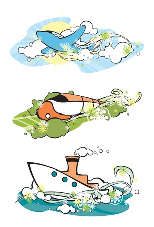 set of stylized images of vehiclesのイラスト素材
