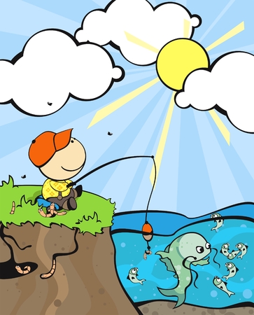 illustration of the cute small dreamy fishermanのイラスト素材