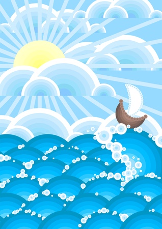 decorative image of the ship in the seaのイラスト素材