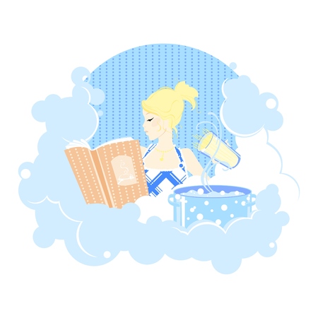 illustration of a girl cooking pastaのイラスト素材