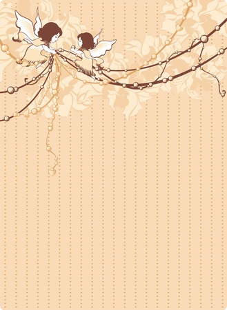 romantic vintage style card with angels, beads and flowersのイラスト素材