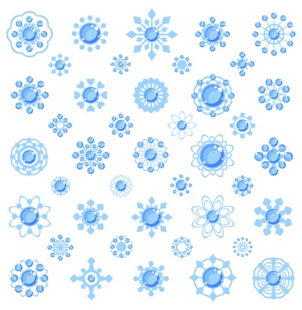 set of sparkling snowflakes on a white backgroundのイラスト素材
