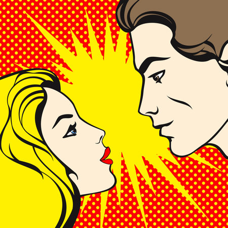 illustration of a comics style couple, looking at each otherのイラスト素材