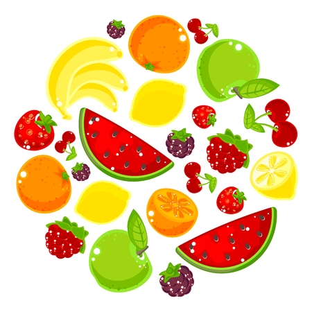 set of fruits on a white backgroundのイラスト素材