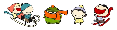 set of images of funny kids on a white background #11, winter themeのイラスト素材