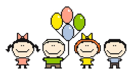 set of images of funny kids on a white background #12, pixelizedのイラスト素材