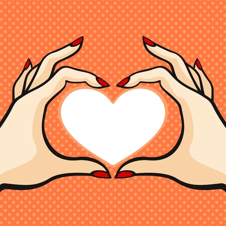 Comics style Valentine's day card with two hands and heartのイラスト素材