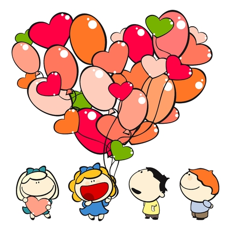 set of images of funny kids on a white background #15, valentine's day themeのイラスト素材