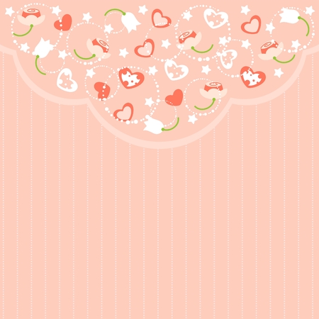 Romantic pink St. Valentine's Day card with flowers, stars and heartsのイラスト素材