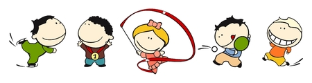 Set of images of funny kids on a white background #22, sports themeのイラスト素材