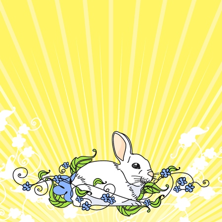 Retro style easter card with a cute white bunnyのイラスト素材