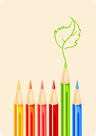 Color pencils and green leaf sketchのイラスト素材