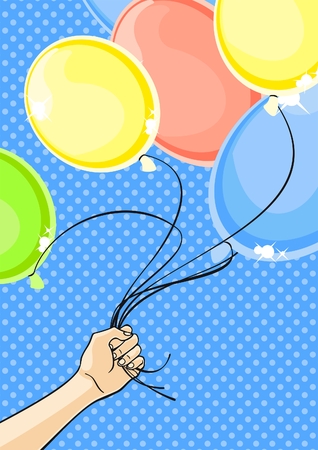 Hand holding a bunch of balloonsのイラスト素材