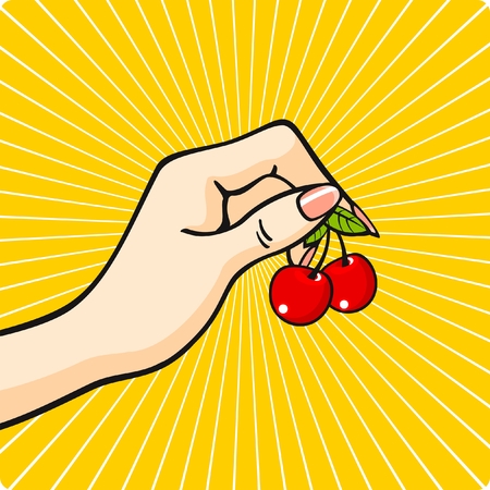 Hand with a cherryのイラスト素材