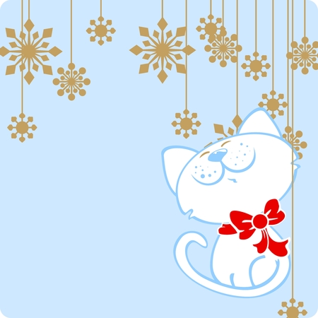 Cute cat and snowflakesのイラスト素材
