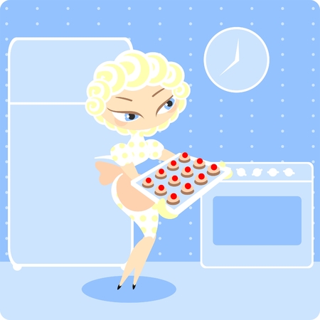 Young woman preparing cookies at the kitchenのイラスト素材