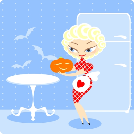 Girl with a halloween pumpkinのイラスト素材