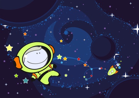 Little astronaut in an open spaceのイラスト素材