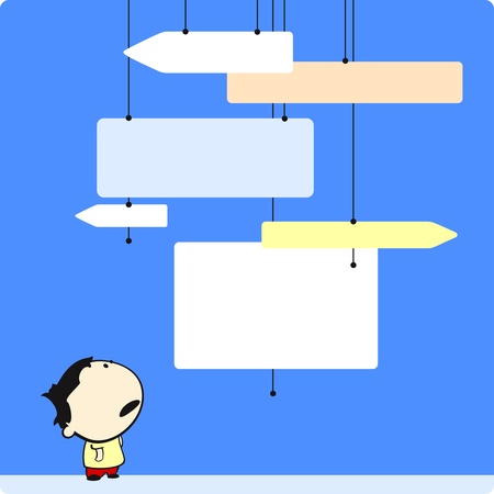 Boy looking at direction signsのイラスト素材