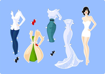 Paper doll and her wardrobeのイラスト素材