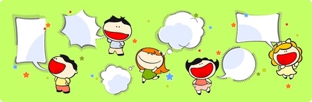 Set of images of funny kids #38, comics speech and thinking bubblesのイラスト素材