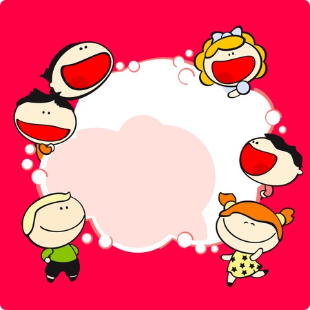 Funny kids and thinking bubbleのイラスト素材
